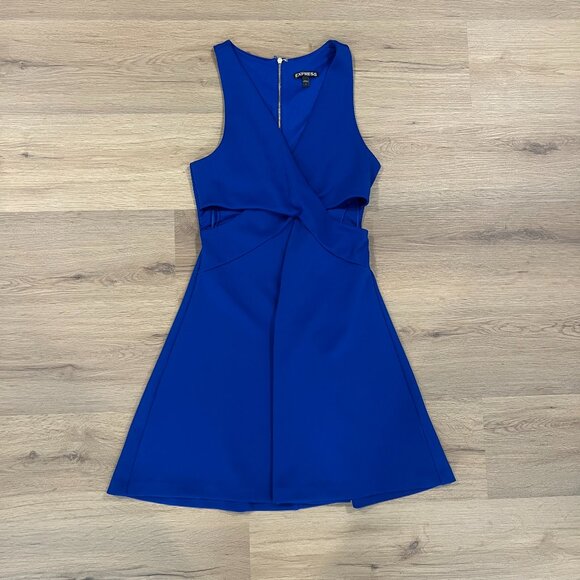 Solid Blue Express Cutout Dress Sleeveless Size 4 - Picture 3 of 5
